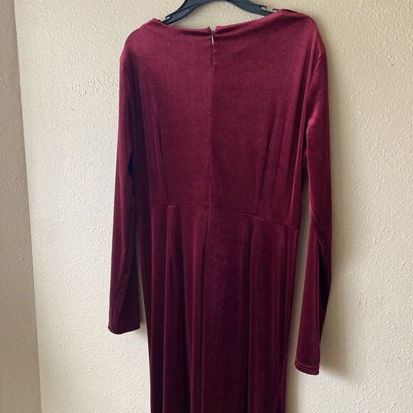 Ababalaya Crushed Velvet Maroon Red Slit Maxi Dress‎ XXL Dark Romantic - Picture 10 of 14
